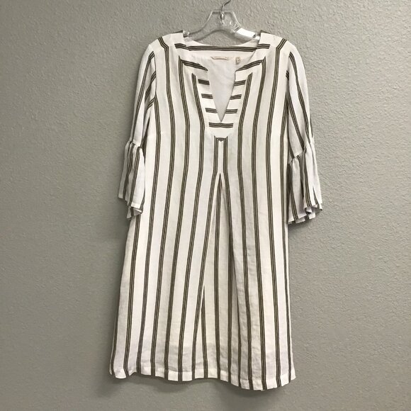 Soft Surroundings Dress Women's Olive Striped Rue Jussieu Linen Blend Small - Picture 9 of 9